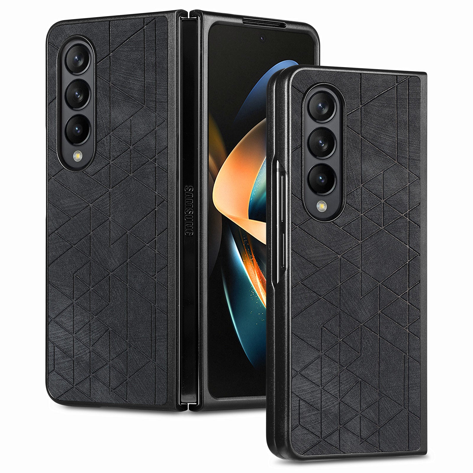 Til Samsung Galaxy Z Fold4 5G Anti-Drop Beskyttelsesetui PU Læder PC Imprinted Geometry Telefoncover Til Samsung Galaxy Z Fold4 5G Anti-Drop Beskyttelsesetui PU Læder PC Imprinted Geometry Telefoncover